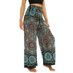 Buddha Stones Boho Mandala Print Lace-up Wide Leg Pants Women's Yoga Pants Women's Wide Leg Pants BS 10