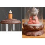 Buddha Stones Meditation Wukong Monkey King Purple Clay Windshield Lotus Backflow Smoke Fountain Incense Burner Decoration Incense Burner BS 12