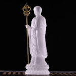 Buddha Stones Handmade Ksitigarbha Bodhisattva Figurine Liuli Crystal Art Piece Serenity Statue Home Decoration Decorations BS 4