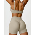Buddha Stones Gym Sports Yoga Backless Bra Crop Tank Top Shorts 2-Piece Outfit BS 52