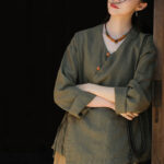 Buddha Stones Solid Color Ramie Linen Loose Blouse Long Sleeve Shirt Chinese Hanfu Top Long Sleeve Shirt BS 12
