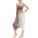 Buddha Stones Two Style Wear Peacock Feather Loose Smocked Harem Trousers Jumpsuit High Waist Pants Harem Pants BS 5