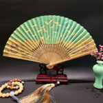 Buddha Stones A Panorama Of Rivers And Mountains Cranes Orchid Flower Paper Bamboo Handheld Silk Bamboo Folding Fan 22cm Folding Fan BS Auspicious Cranes 22cm