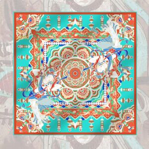 Buddha Stones Dunhuang Musician Playing Frescoes 100% Mulberry Silk Scarf Premium Grade 6A Dunhuang Silk Shawl Silk Scarf BS 100% Mulberry Silk Scarf