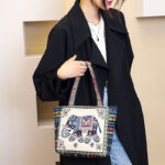 Buddha Stones Elephant Butterfly Embroidered Large Capacity Canvas Tote Bag Shoulder Bag Bag BS 7