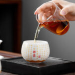 Buddha Stones Buddhist Heart Sutra Small Fu Character Ceramic Gaiwan Teacup Kung Fu Tea Cup And Saucer With Lid Cup BS 4