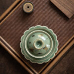 Buddha Stones Green Porcelain Butterfly Flower Salmon Fish Ceramic Gaiwan Sancai Teacup Kung Fu Tea Cup And Saucer With Lid Cup BS 6