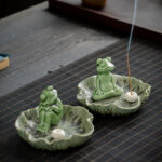 Buddha Stones Leaf Meditation Frog Pattern Healing Ceramic Incense Burner Decoration Incense Burner BS 28