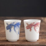 Buddha Stones Koi Fish White Porcelain Ceramic Teacup Kung Fu Tea Cup Cup BS 24