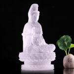 Buddha Stones Kwan Yin Avalokitesvara Handmade Figurine Liuli Crystal Art Piece Wealth Statue Home Offering Decoration Decorations BS 5