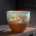Buddha Stones Colorful Deer Pipa Snow Plum Blossoms Mountains Rivers Bird Ceramic Teacup Kung Fu Tea Cup Bowl Cup BS 7.5cm*6.5cm*150ml Snow Plum Blossoms
