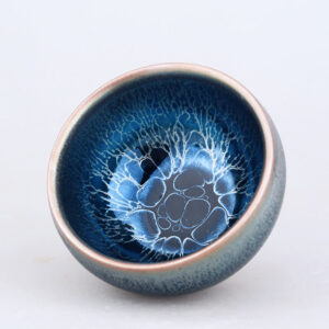 Buddha Stones Handmade Jellyfish Dragon Scale Pattern Chinese Jianzhan Ceramic Teacup Tenmoku Kung Fu Tea Cup Jian Zhan Tea Cup BS 7.6cm*5cm