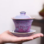 Buddha Stones Retro Glaze Kiln Change Ceramic Gaiwan Sancai Teacup Kung Fu Tea Cup And Saucer With Lid Cup BS 3