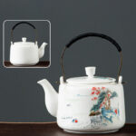 Buddha Stones Vintage Dragon Mountain Fisherman Landscape White Porcelain Ceramic Kung Fu Teapot Teapot BS Pine Landscape Fisherman 15.3cm*10.6cm*600ml