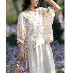 Buddha Stones Fruits Leaves Pattern Lantern Sleeve Top Loose Tee T-shirt T-shirt BS 10