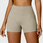 Buddha Stones Gym Sports Yoga Backless Bra Crop Tank Top Shorts 2-Piece Outfit BS Brown Shorts US8/10/XL