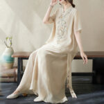 Buddha Stones 2Pcs Flower Embroidery Short Sleeve Tee T-shirt Wide Leg Pants Set 2-Piece Outfit BS 7