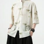 Buddha Stones Green Yellow Bamboo Leaves Print Half Sleeve Shirt Men's T-shirt T-shirt BS 5