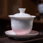 Buddha Stones Traditional Glaze Ceramic Gaiwan Sancai Teacup Kung Fu Tea Cup And Saucer With Lid 180ml Cup BS 12