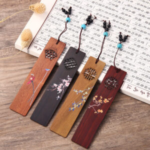 Buddha Stones 4Pcs Four Seasons Plum Orchid Bamboo Chrysanthemum Peking Opera Mask Wood Bookmarks With Gift Box Bookmarks BS 4Pcs Four Seasons