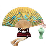 Buddha Stones A Panorama Of Rivers And Mountains Cranes Orchid Flower Paper Bamboo Handheld Silk Bamboo Folding Fan 22cm Folding Fan BS 1