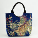 Buddha Stones Peacock Double-sided Embroidery Tote Bag Shoulder Bag Crossbody Bag Bag BS Dark Blue Peacock Simple Tote Bag