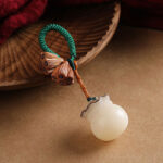 Buddha Stones Lotus Natural White Bodhi Seed Peach Wood Luck Keychain Decoration Decoration BS 2