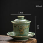 Buddha Stones Green Porcelain Butterfly Flower Salmon Fish Ceramic Gaiwan Sancai Teacup Kung Fu Tea Cup And Saucer With Lid Cup BS Salmon Gaiwan Teacup 7.8cm*11cm*110ml