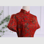Buddha Stones Vintage Auspicious Clouds Leaf Print Cheongsam Dress Women's Qipao Dress Cheongsam Dresses BS 10