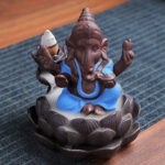 Buddha Stones Ganesh Elephant Purple Clay Backflow Smoke Fountain Protection Incense Burner Incense Burner BS 6