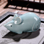 Buddha Stones Chinese Zodiac Wealth Ceramic Tea Pet Home Figurine Decoration Decorations BS Rat 9.5cm*5cm*4.5cm