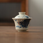 Buddha Stones Koi Fish Arowana Ceramic Gaiwan Sancai Teacup Kung Fu Tea Cup With Lid 130ml Cup BS Blue Koi Fish Cup 9.5cm*8.8cm*130ml