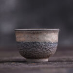 Buddha Stones Simple Brown Striped Texture Ceramic Teacup Kung Fu Tea Cup Bowl Cup BS Stone Pattern 5.9cm*4.2cm*60ml