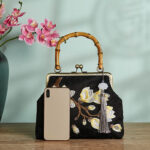 Buddha Stones Plum Blossom Embroidery Bamboo Handle Handbag Crossbody Bag Crossbody Bag&Handbags BS 2