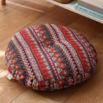 Buddha Stones Lotus Simple Pattern Linen Meditation Seat Cushion Home Living Room Decoration Decorations buddhastoneshop Detachable 40cm*10cm IndianRed
