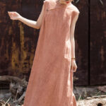Buddha Stones Handmade Tie Dye Midi Dress Linen Sleeveless Dress 1