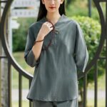Buddha Stones 2Pcs Shirt Top Pants Meditation Zen Tai Chi Cotton Linen Clothing Women's Set Women's Meditation Cloth BS 18