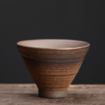 Buddha Stones Simple Brown Striped Texture Ceramic Teacup Kung Fu Tea Cup Bowl Cup BS Ancient Japanese Style 60ml