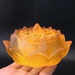 Buddha Stones Lotus Liuli Crystal Healing Meditation Incense Burner Incense Burner BS Yellow Lotus 11.5*6.7cm