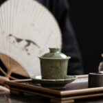 Buddha Stones Green Porcelain Butterfly Flower Salmon Fish Ceramic Gaiwan Sancai Teacup Kung Fu Tea Cup And Saucer With Lid Cup BS 8