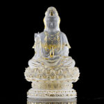 Buddha Stones Kwan Yin Avalokitesvara Handmade Figurine Liuli Crystal Art Piece Wealth Statue Home Offering Decoration Decorations BS 15.5cm White&Gold