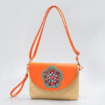 Buddha Stones Hamsa Elephant Flower Straw Woven Crossbody Bag Shoulder Bag Handbag Crossbody Bag BS Flower 28*3*21cm