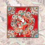 Buddha Stones Dunhuang Rebound Pipa Flying Frescoes 100% Mulberry Silk Scarf Premium Grade 6A Dunhuang Shawl Silk Scarf BS Small 100% Mulberry Silk Scarf 52*52cm