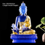 Buddha Stones Medicine Buddha Handmade Liuli Crystal Art Piece Compassion Statue Home Office Offering Decoration Decorations BS 13*10*20.5cm Gold Medicine Buddha