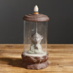 Buddha Stones Meditation Wukong Monkey King Purple Clay Windshield Lotus Backflow Smoke Fountain Incense Burner Decoration Incense Burner BS Praying Wukong(Brown)