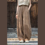 Buddha Stones Ramie Cotton Linen Pants Tie-dye Design Trousers Loose Zen Yoga Women's Pants with Pockets Pants BS Brown(Regular Style) L(Waist 68-100cm/Hips 116cm/Suitable for Weight 70kg)
