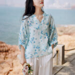 Buddha Stones Fruits Leaves Pattern Lantern Sleeve Top Loose Tee T-shirt T-shirt BS 1