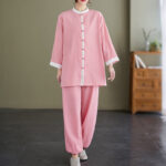 Buddha Stones 2Pcs Vintage Long Sleeve Shirt Top Pants Meditation Zen Tai Chi Cotton Linen Clothing Women's Set Women's Meditation Cloth BS 2