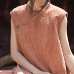 Buddha Stones Handmade Tie Dye Midi Dress Linen Sleeveless Dress 7