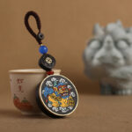Buddha Stones PiXiu Copper Coin Ebony Wood Luck Attract Wealth Key Chain Decoration Key Chain BS 5